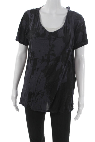 Monrow Womens Abstract Multicolor Scoop Neck Cotton Short Sleeve T-Shirt Size M
