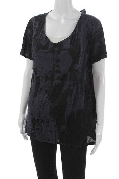 Monrow Womens Abstract Multicolor Scoop Neck Cotton Short Sleeve T-Shirt Size M
