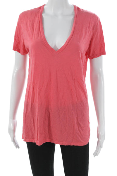 Monrow Women Basic V Neck Pink Short Sleeve T-Shirt Size M