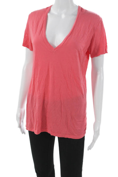 Monrow Women Basic V Neck Pink Short Sleeve T-Shirt Size M