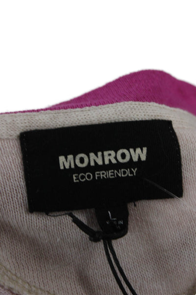 Monrow Womens Basic Multicolor Striped V-Neck Long Sleeve T-Shirt Size L