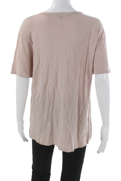Monrow Women Basic Pink V-Neck T-Shirt Short Sleeve Tencel Linen Size M