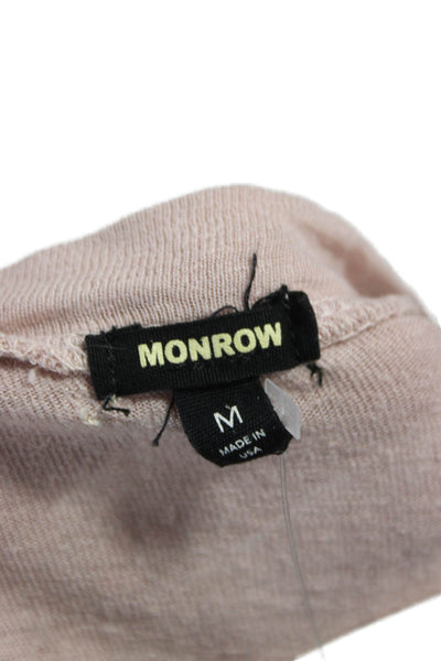 Monrow Women Basic Pink V-Neck T-Shirt Short Sleeve Tencel Linen Size M