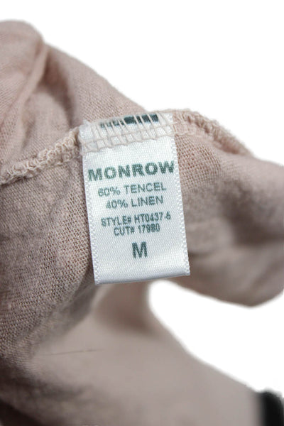 Monrow Women Basic Pink V-Neck T-Shirt Short Sleeve Tencel Linen Size M