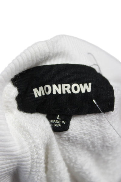 Monrow Women Basic V Neck Cotton Sweatshirt Long Sleeve White Size L