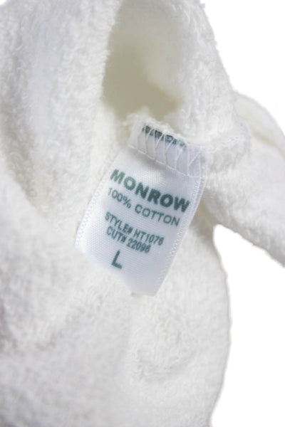 Monrow Women Basic V Neck Cotton Sweatshirt Long Sleeve White Size L