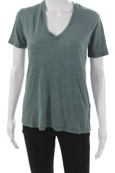 Monrow Women Basic V-Neck Modal Tee Green Short Sleeve Pullover Size S