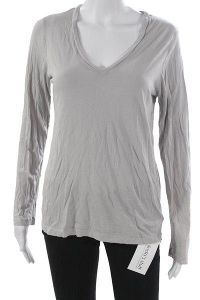 Monrow Women Basic V Neck Long Sleeve T Shirt Gray Modal Size M