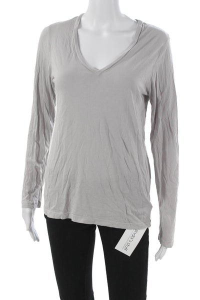 Monrow Women Basic V Neck Long Sleeve T Shirt Gray Modal Size M