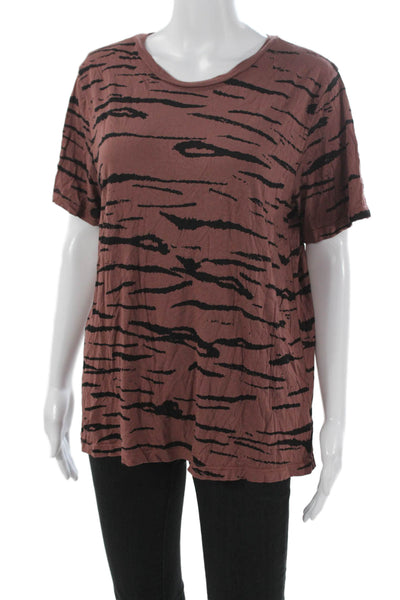 Monrow Women Multicolor Basic T-Shirt Short Sleeve Round Neck Size L