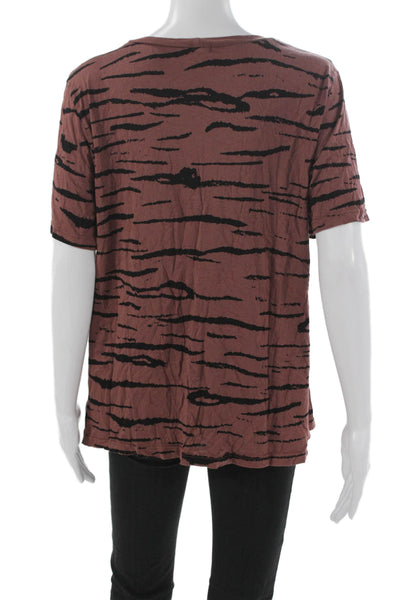 Monrow Women Multicolor Basic T-Shirt Short Sleeve Round Neck Size L