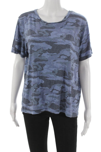 Monrow Womens Basic Camouflage Round Neck Short Sleeve T Shirt Blue Size M