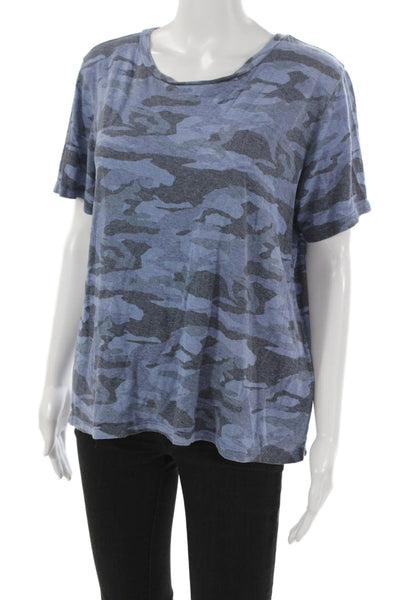 Monrow Womens Basic Camouflage Round Neck Short Sleeve T Shirt Blue Size M
