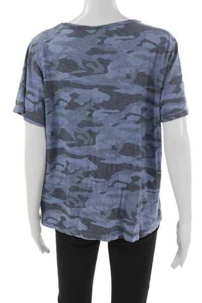 Monrow Womens Basic Camouflage Round Neck Short Sleeve T Shirt Blue Size M