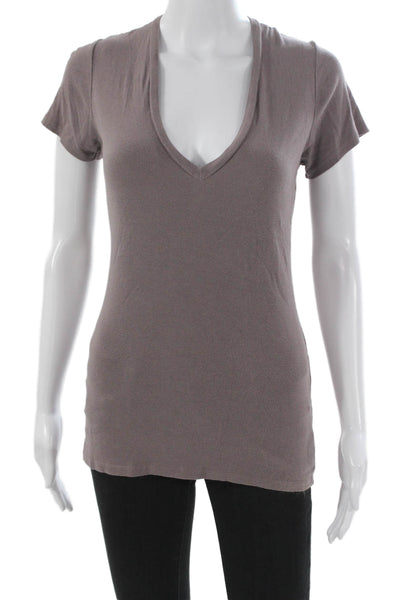 Monrow Womens Basic V Neck Short Sleeve T Shirt Brown Size M