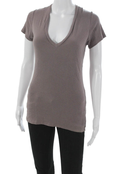 Monrow Womens Basic V Neck Short Sleeve T Shirt Brown Size M