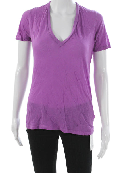 Monrow Women Basic V-Neck Cotton Short Sleeve T-Shirt Purple Size S