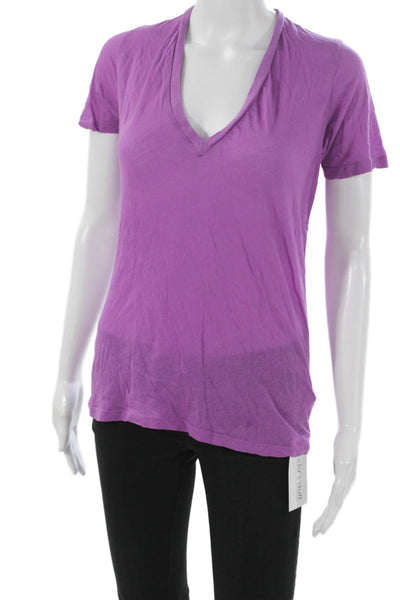 Monrow Women Basic V-Neck Cotton Short Sleeve T-Shirt Purple Size S