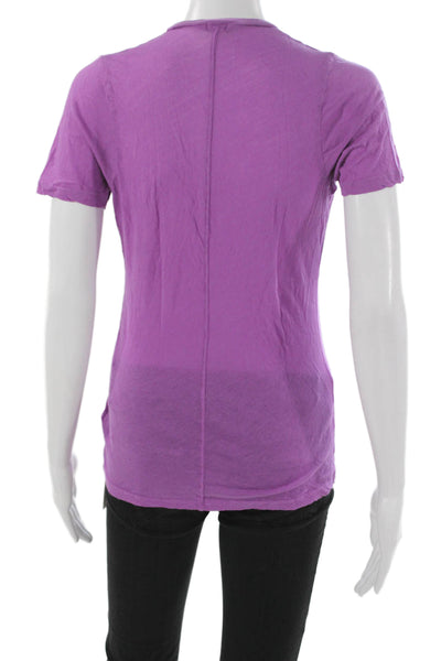 Monrow Women Basic V-Neck Cotton Short Sleeve T-Shirt Purple Size S