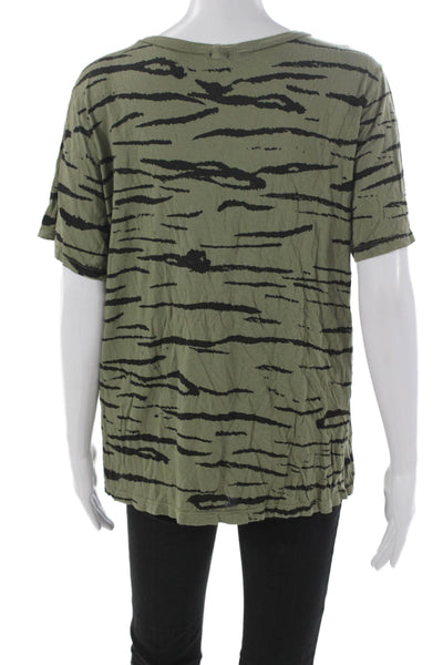 Monrow Womens Basic Green Animal Print Short Sleeve T-Shirt 50% Cotton Size L