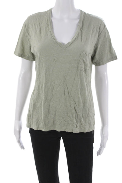 Monrow Womens Basic Linen V-Neck Green Short Sleeve T-Shirt Size M