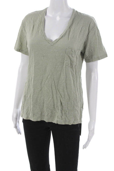 Monrow Womens Basic Linen V-Neck Green Short Sleeve T-Shirt Size M