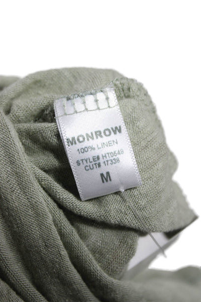 Monrow Womens Basic Linen V-Neck Green Short Sleeve T-Shirt Size M