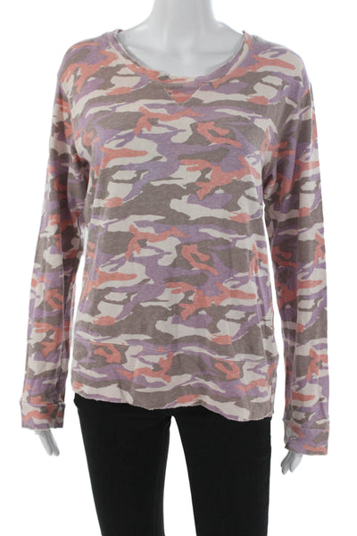 Monrow Women Basic Camouflage Multicolor Long Sleeve T-Shirt Size M