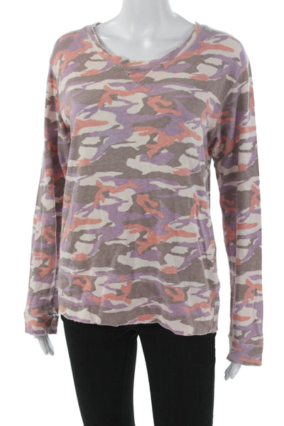 Monrow Women Basic Camouflage Multicolor Long Sleeve T-Shirt Size M