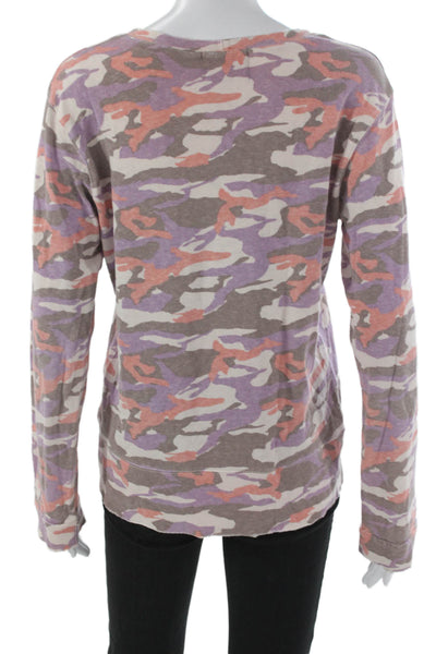 Monrow Women Basic Camouflage Multicolor Long Sleeve T-Shirt Size M