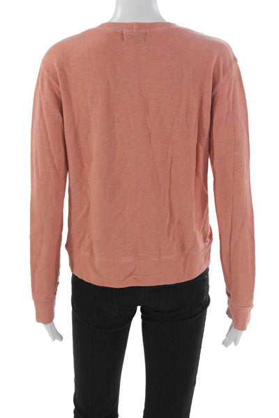 Monrow Women Pullover Sweatshirt Orange Rayon Crew Neck Long Sleeve Size L