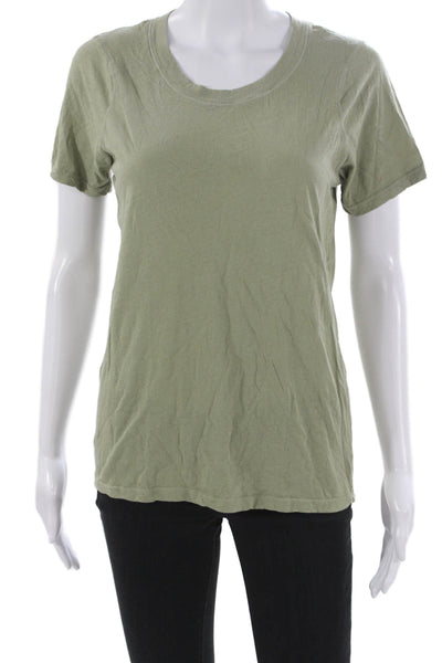 Monrow Women Basic Cotton Scoop Neck T-Shirt Green Short Sleeve Size L