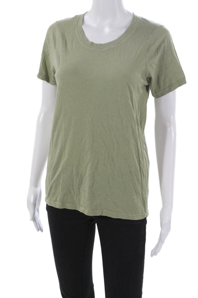 Monrow Women Basic Cotton Scoop Neck T-Shirt Green Short Sleeve Size L