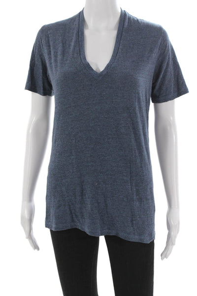 Monrow Womens Basic Blue V-Neck Short Sleeve T-Shirt Polyester Size M