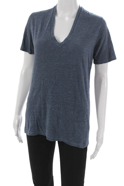 Monrow Womens Basic Blue V-Neck Short Sleeve T-Shirt Polyester Size M