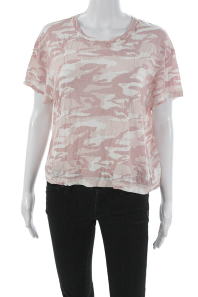 Monrow Women Basic Pink Camouflage Cotton Crew Neck T-Shirt Short Sleeve Size L