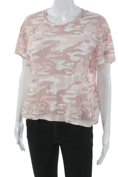 Monrow Women Basic Pink Camouflage Cotton Crew Neck T-Shirt Short Sleeve Size L