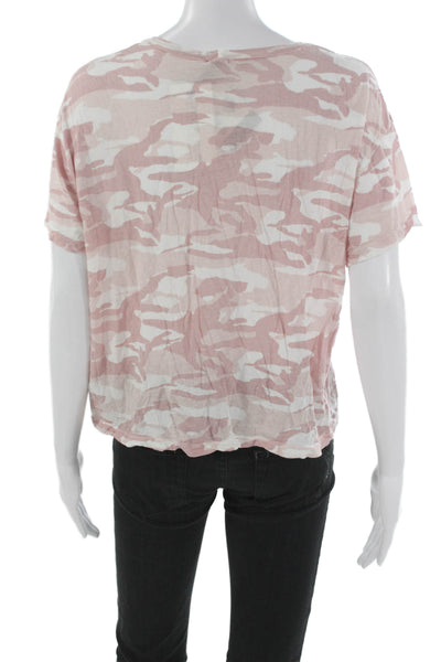 Monrow Women Basic Pink Camouflage Cotton Crew Neck T-Shirt Short Sleeve Size L