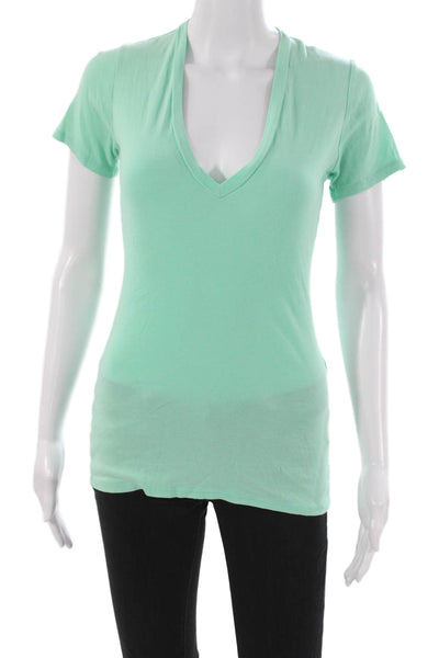 Monrow Womens Basic V-Neck Short Sleeve T-Shirt Green 50% Supima Size S