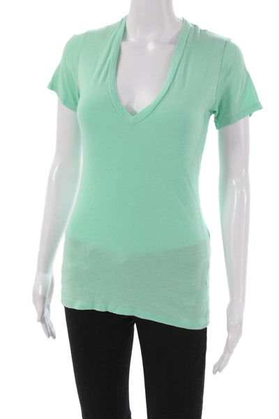 Monrow Womens Basic V-Neck Short Sleeve T-Shirt Green 50% Supima Size S