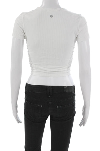 Lululemon Womens Basic T-Shirt White Crew Neck Short Sleeve Nylon Size 4