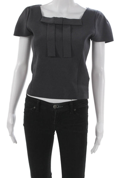 Zara Women Basic Blouse Gray Square Neck Short Sleeve Pullover Size M