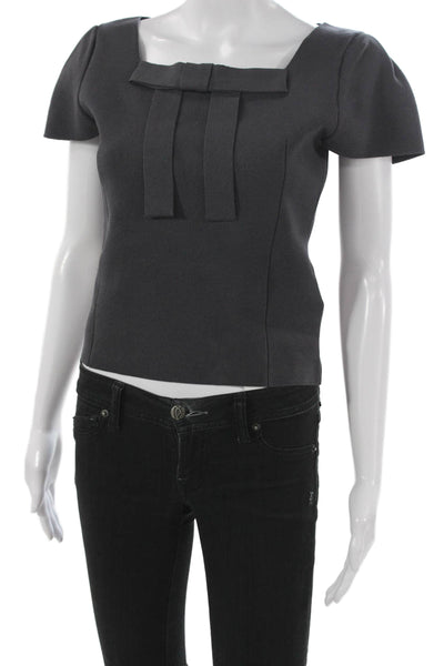 Zara Women Basic Blouse Gray Square Neck Short Sleeve Pullover Size M