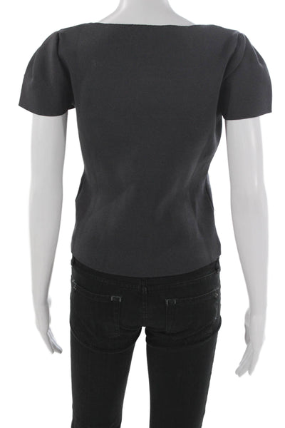 Zara Women Basic Blouse Gray Square Neck Short Sleeve Pullover Size M