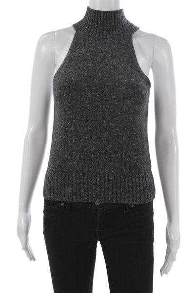 Zara Women High Neck Sleeveless Pullover Sweater Gray Polyamide Size M