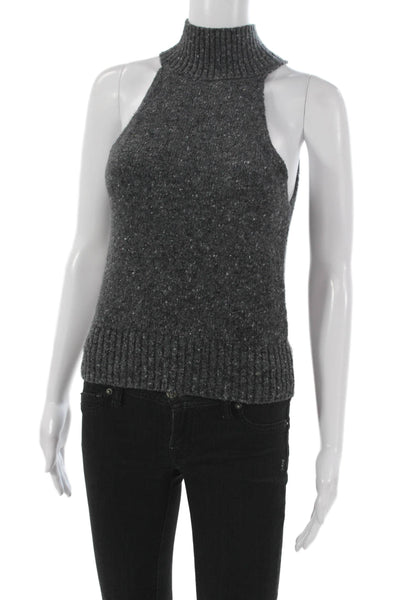 Zara Women High Neck Sleeveless Pullover Sweater Gray Polyamide Size M