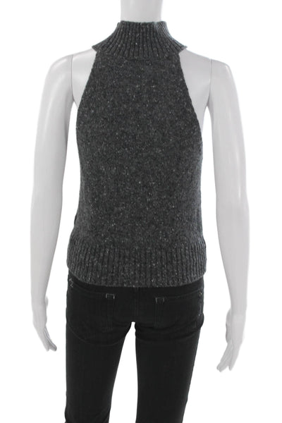 Zara Women High Neck Sleeveless Pullover Sweater Gray Polyamide Size M