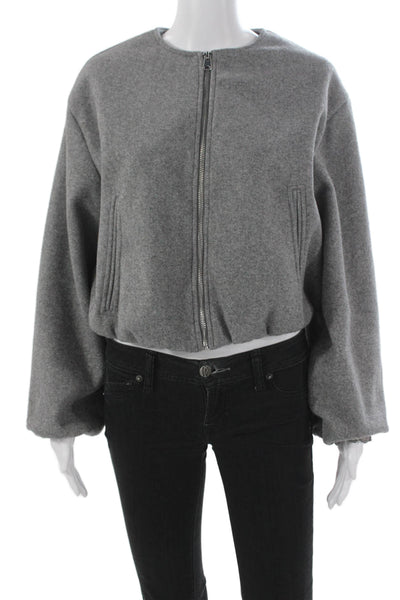 Zara Womens Bomber Jacket Gray Polyester Zip Long Sleeve Size M