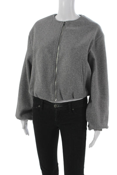 Zara Womens Bomber Jacket Gray Polyester Zip Long Sleeve Size M