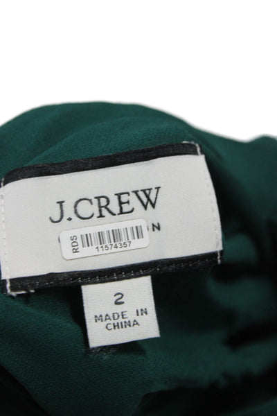 J Crew Women Maxi Silk High Neck Button Long Sleeve Green Dress Size 2